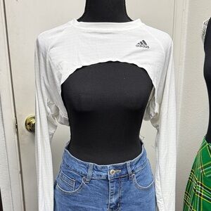 adidas White Cropped Long-Sleeve Cutout Top